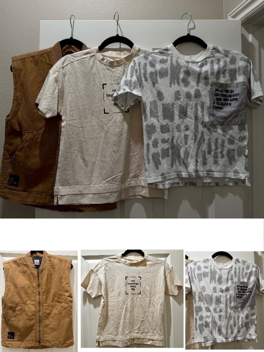 🔥 Zara Boys 3-Piece Outfit Bundle - Canvas Vest & Graphic Tees Set 🎒